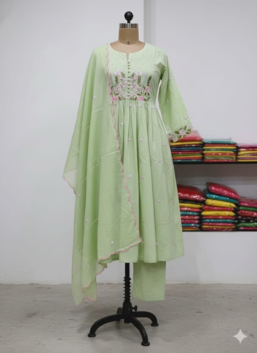 Label Tanuja-BEAUTIFUL COTTON KURTI PANT AND DUPATTA