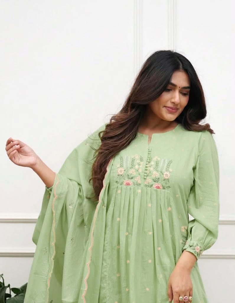 Label Tanuja-BEAUTIFUL COTTON KURTI PANT AND DUPATTA