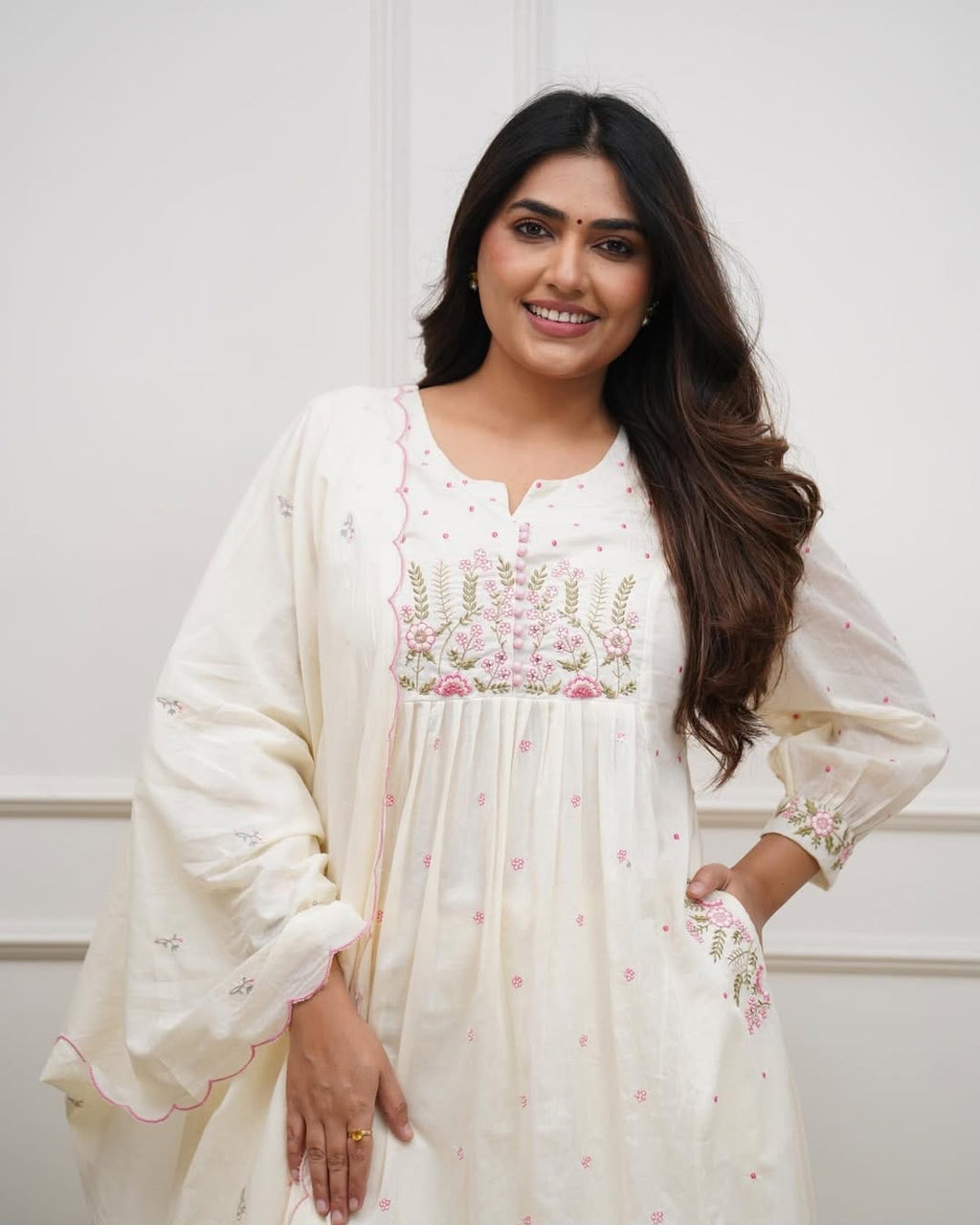 Label Tanuja-BEAUTIFUL COTTON KURTI PANT AND DUPATTA