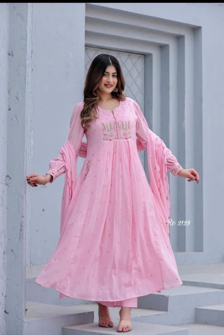 Label Tanuja-BEAUTIFUL COTTON KURTI PANT AND DUPATTA