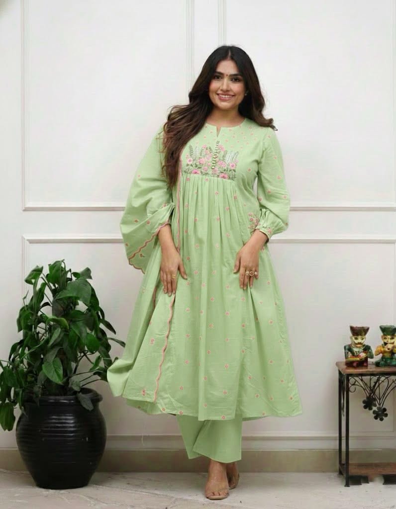 Label Tanuja-BEAUTIFUL COTTON KURTI PANT AND DUPATTA