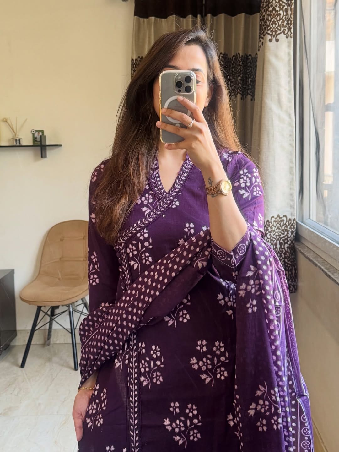 Label Tanuja-Pure fine Cotton fabric Khata Work Kurti with Pant with cotton 100-100 Dupatta