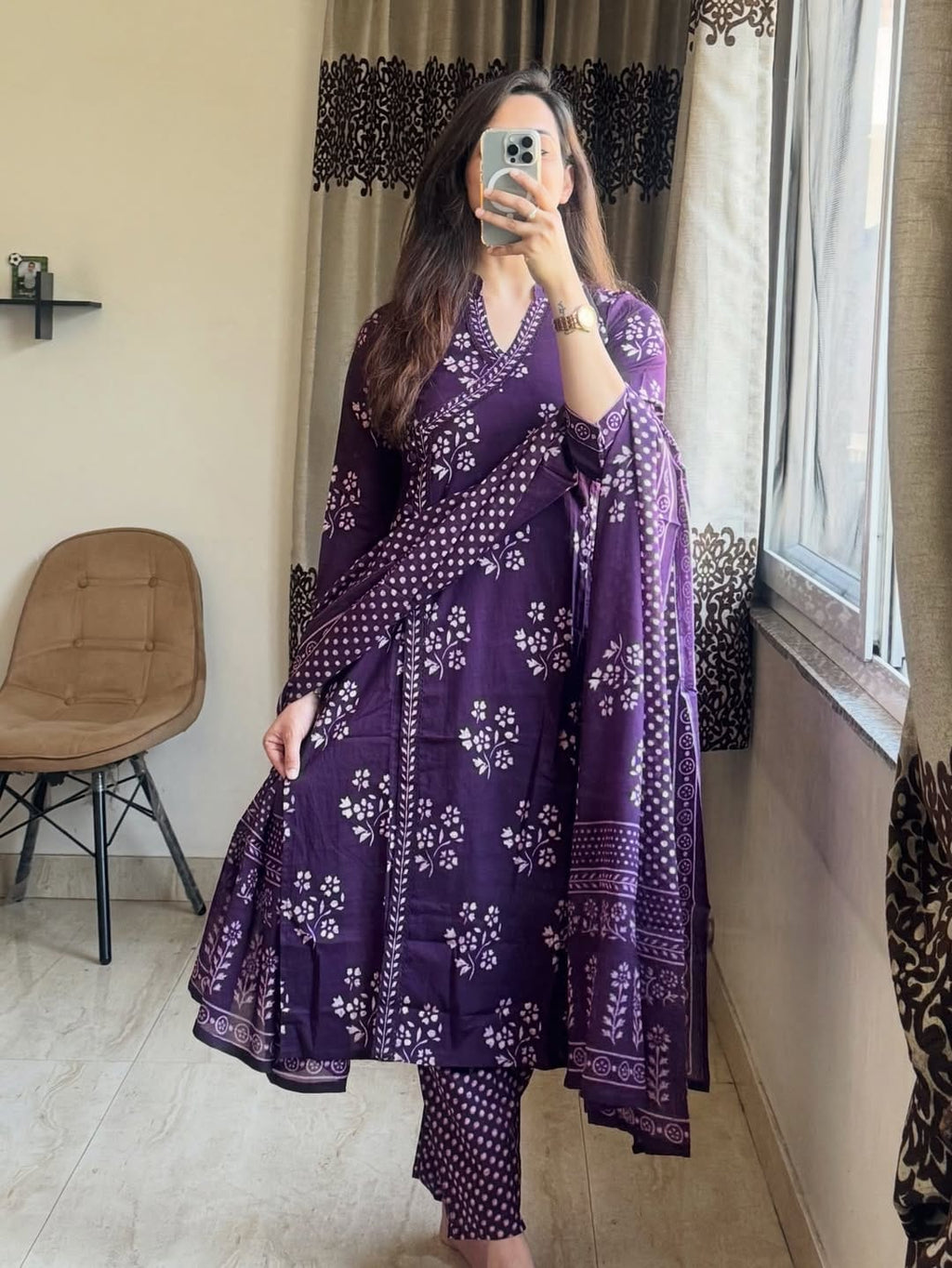 Label Tanuja-Pure fine Cotton fabric Khata Work Kurti with Pant with cotton 100-100 Dupatta