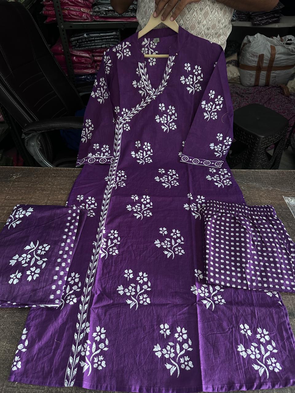 Label Tanuja-Pure fine Cotton fabric Khata Work Kurti with Pant with cotton 100-100 Dupatta