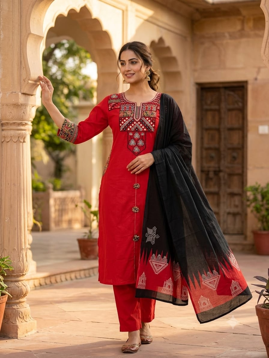 Label Tanuja-Heavy Suit Set which is beautifully decorated with weaving and  embroidery with matching pants and  dupatta