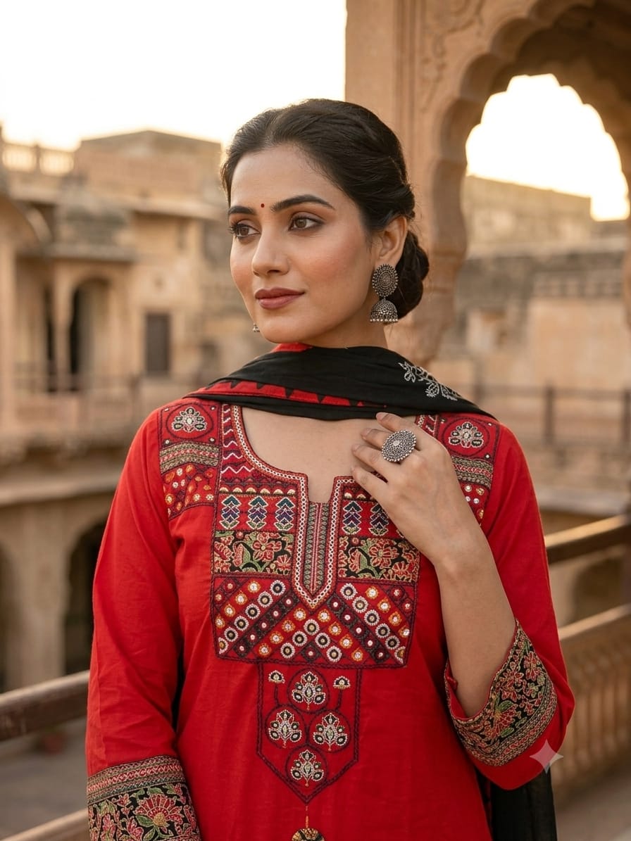 Label Tanuja-Heavy Suit Set which is beautifully decorated with weaving and  embroidery with matching pants and  dupatta
