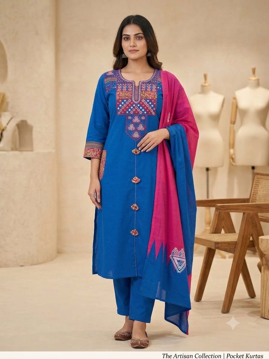 Label Tanuja-Heavy Suit Set which is beautifully decorated with weaving and  embroidery with matching pants and  dupatta