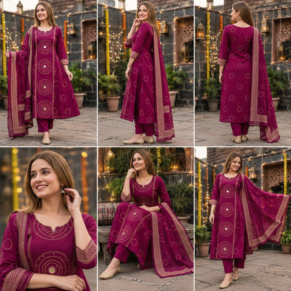 Label Tanuja-Beautiful A-line Discharge Print Kurti with Original Mirror Work
