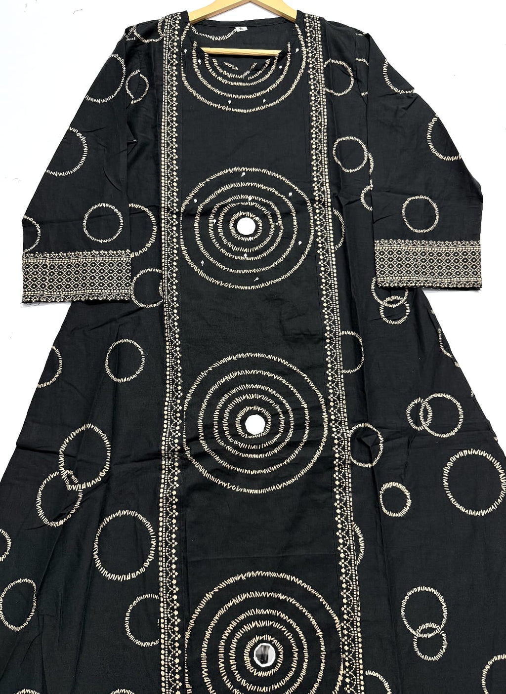 Label Tanuja-Beautiful A-line Discharge Print Kurti with Original Mirror Work