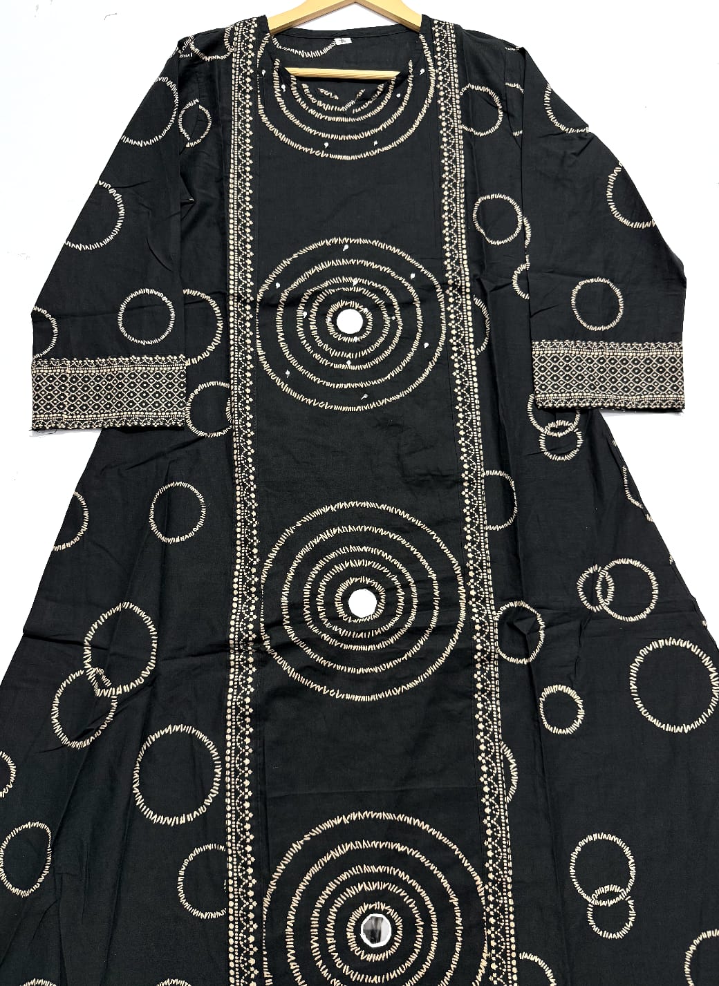 Label Tanuja-Beautiful A-line Discharge Print Kurti with Original Mirror Work