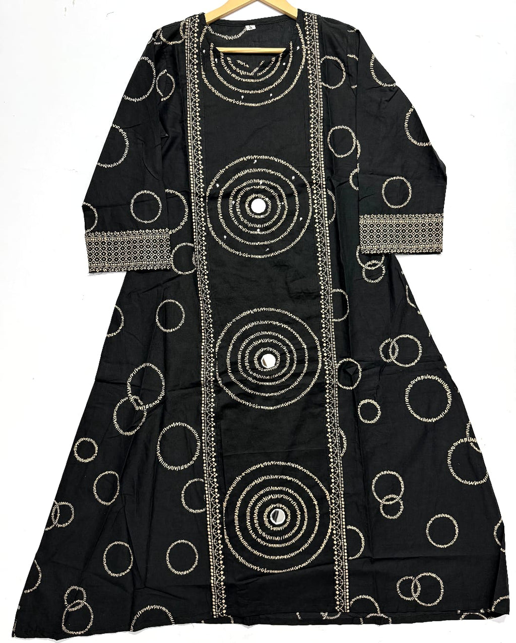 Label Tanuja-Beautiful A-line Discharge Print Kurti with Original Mirror Work