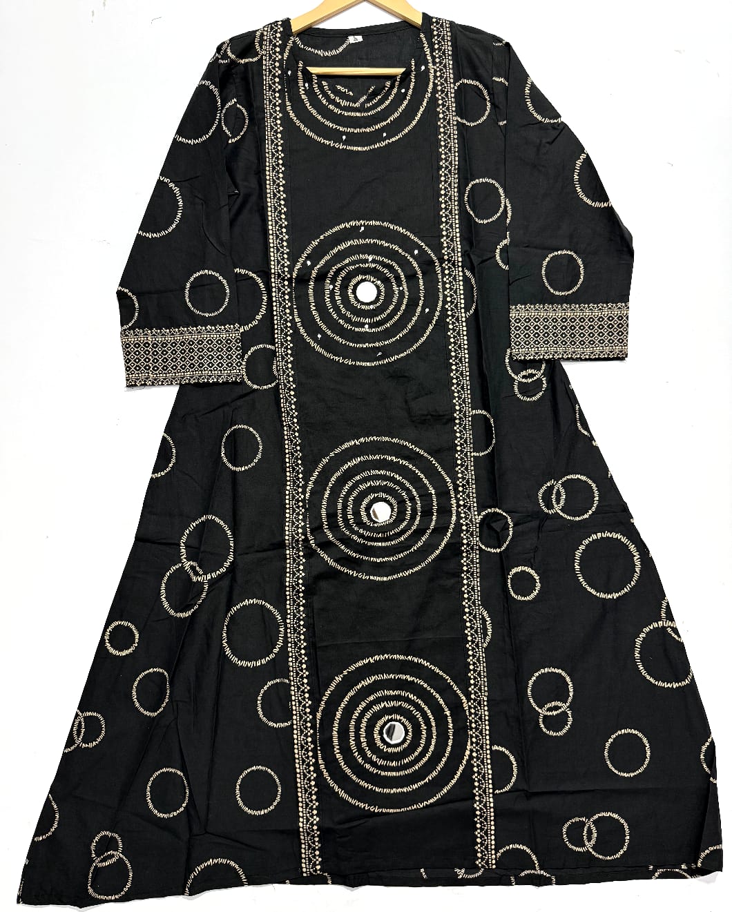 Label Tanuja-Beautiful A-line Discharge Print Kurti with Original Mirror Work