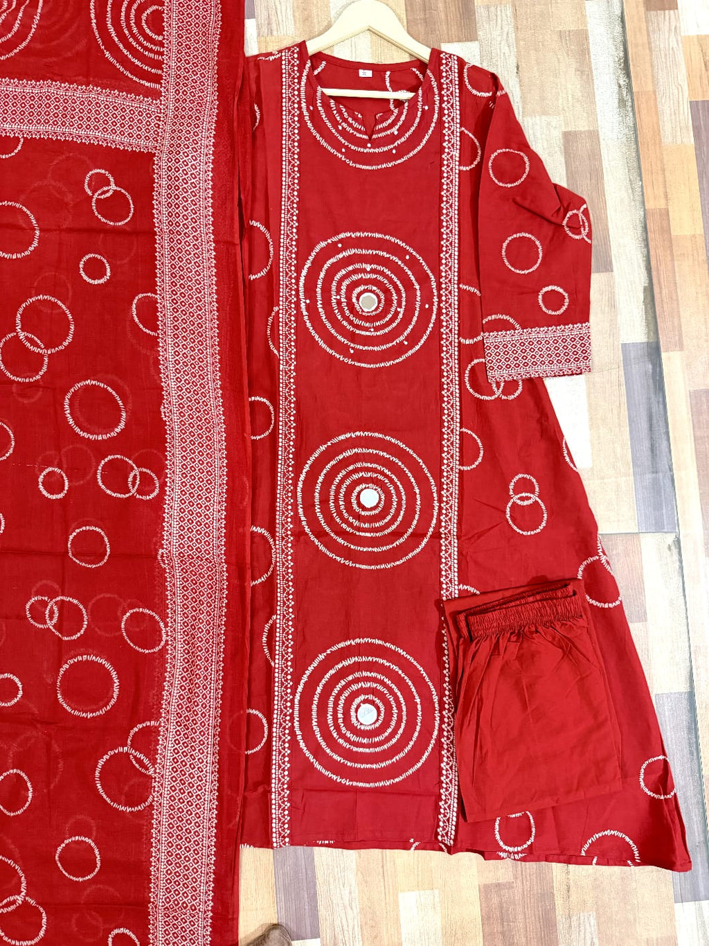 Label Tanuja-Beautiful A-line Discharge Print Kurti with Original Mirror Work