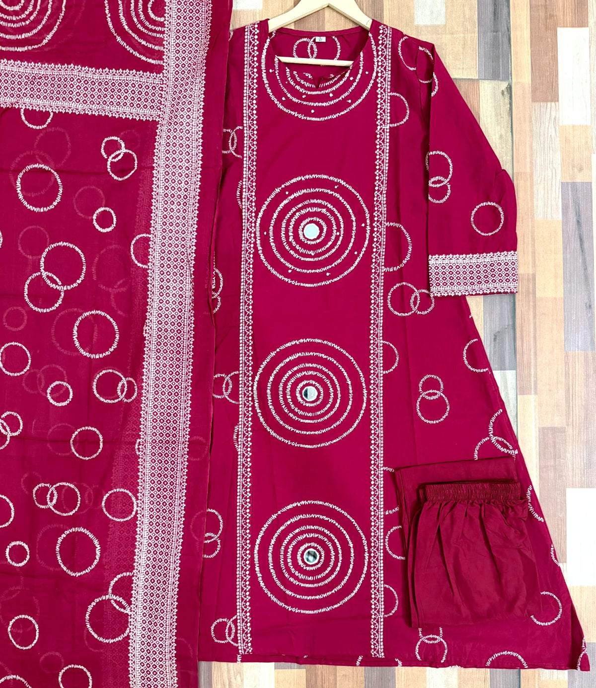 Label Tanuja-Beautiful A-line Discharge Print Kurti with Original Mirror Work