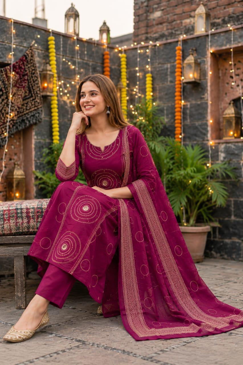 Label Tanuja-Beautiful A-line Discharge Print Kurti with Original Mirror Work