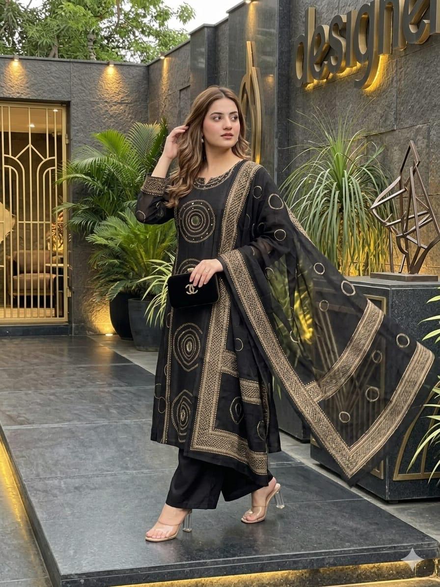 Label Tanuja-Beautiful A-line Discharge Print Kurti with Original Mirror Work