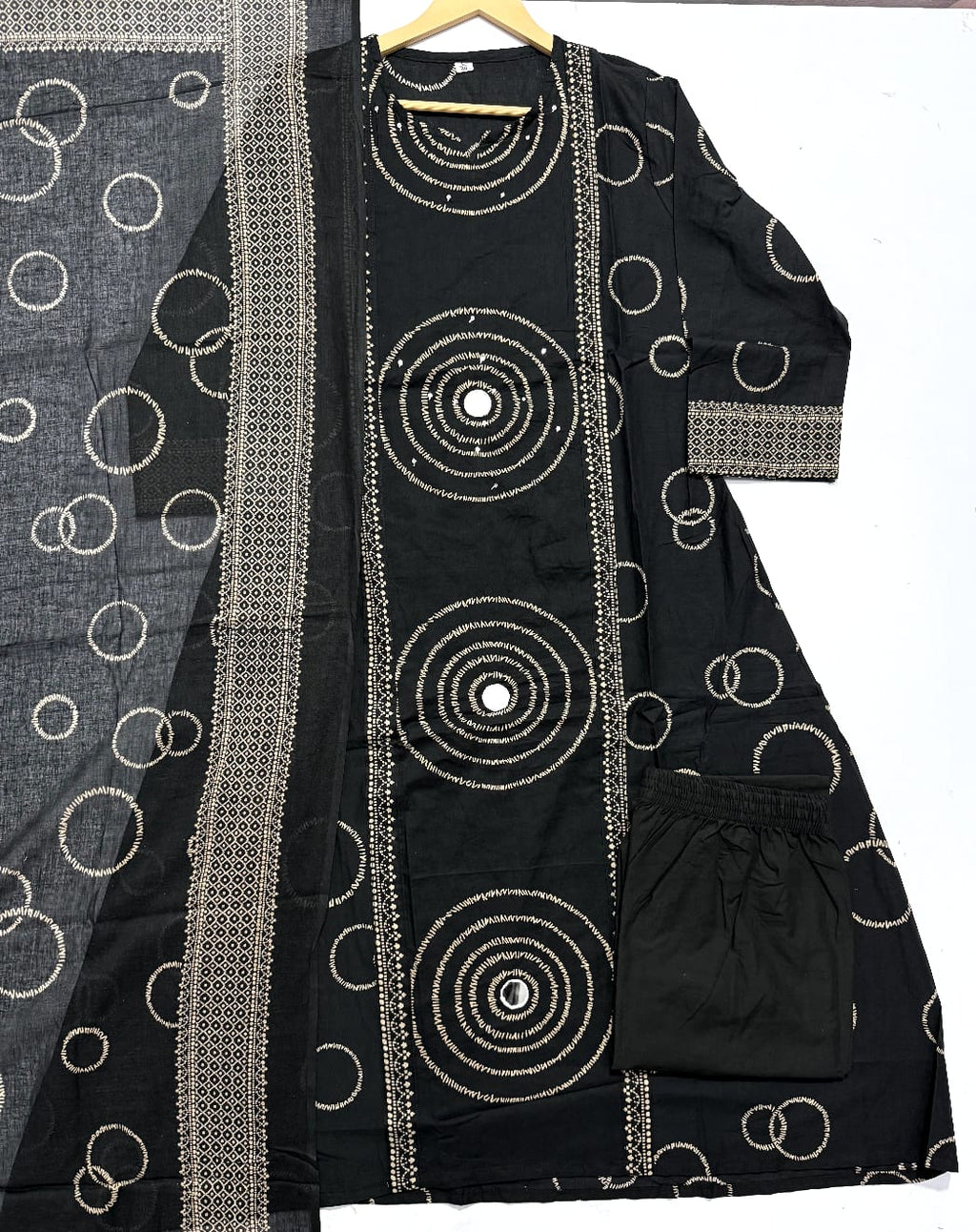 Label Tanuja-Beautiful A-line Discharge Print Kurti with Original Mirror Work