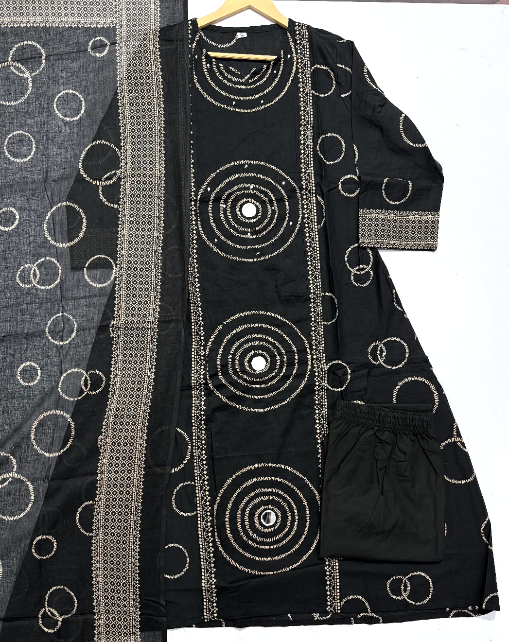 Label Tanuja-Beautiful A-line Discharge Print Kurti with Original Mirror Work