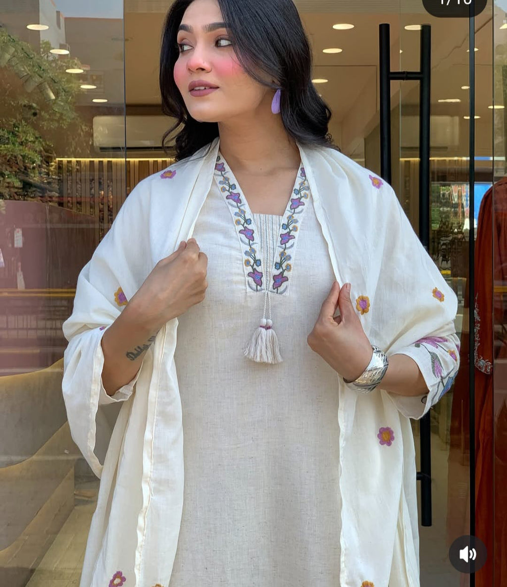 Label Tanuja-cotton fabric kurti pant dupatta sets