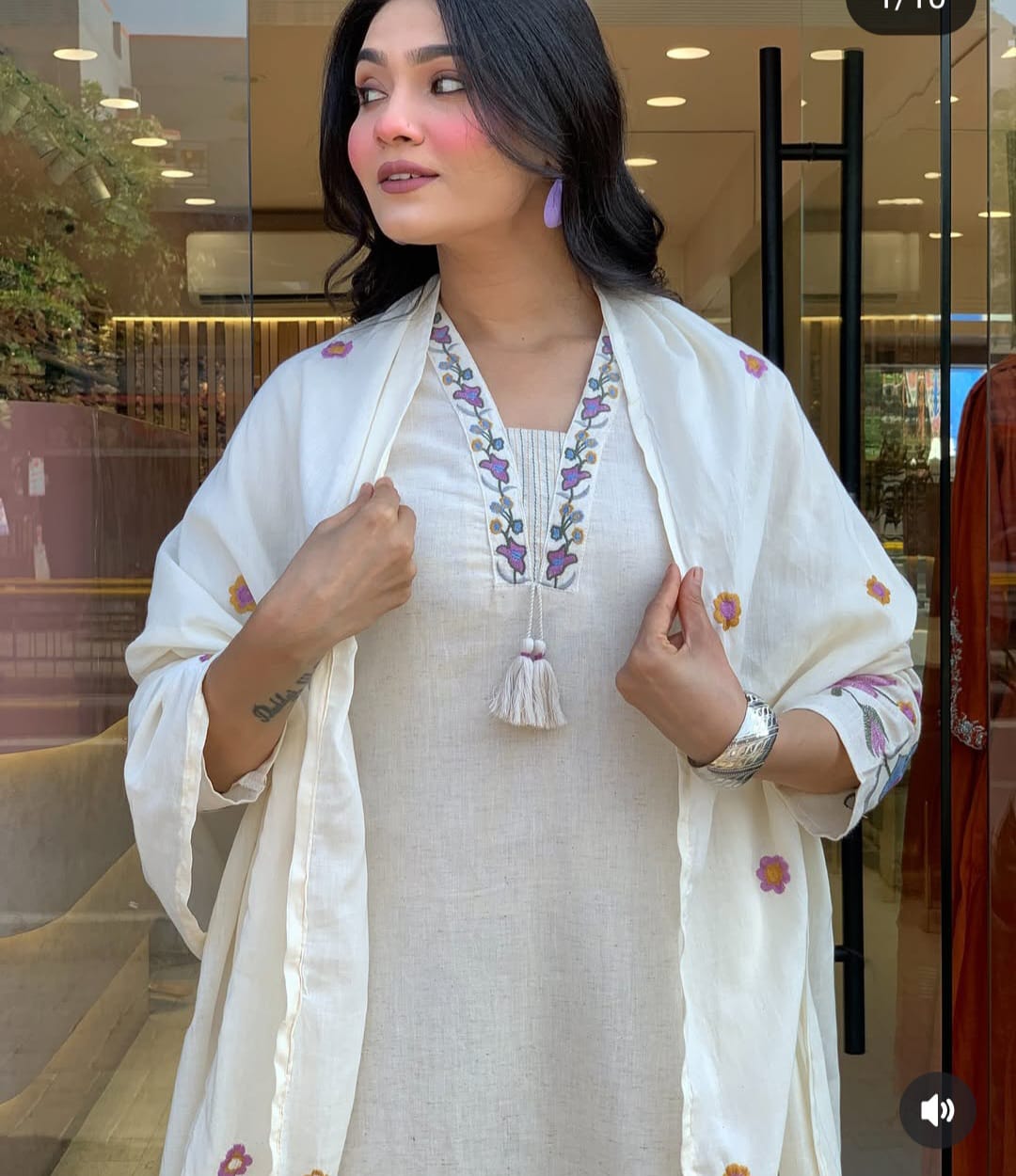 Label Tanuja-cotton fabric kurti pant dupatta sets