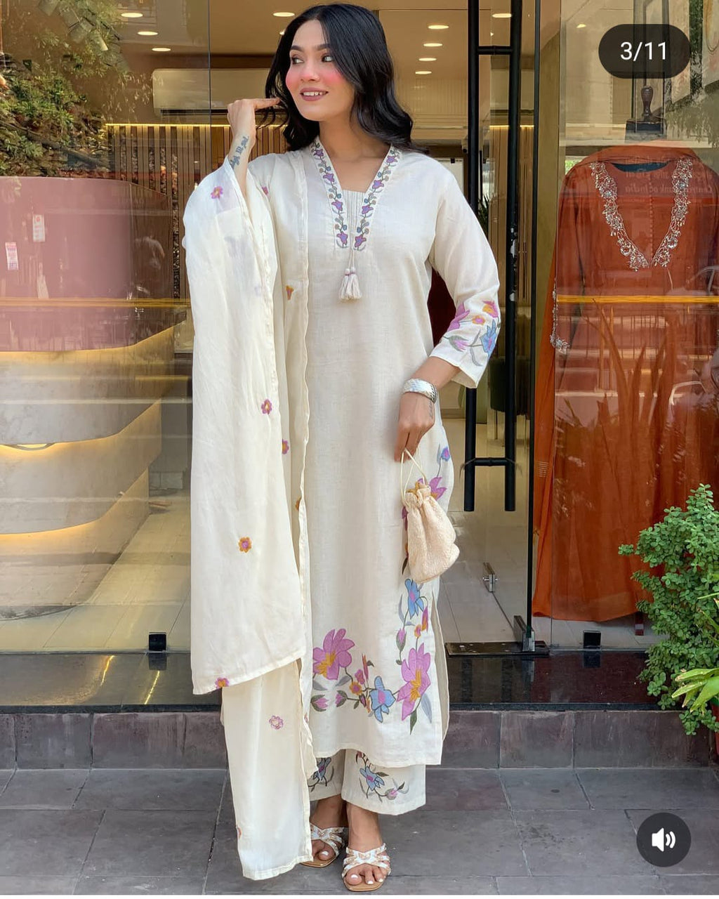 Label Tanuja-cotton fabric kurti pant dupatta sets