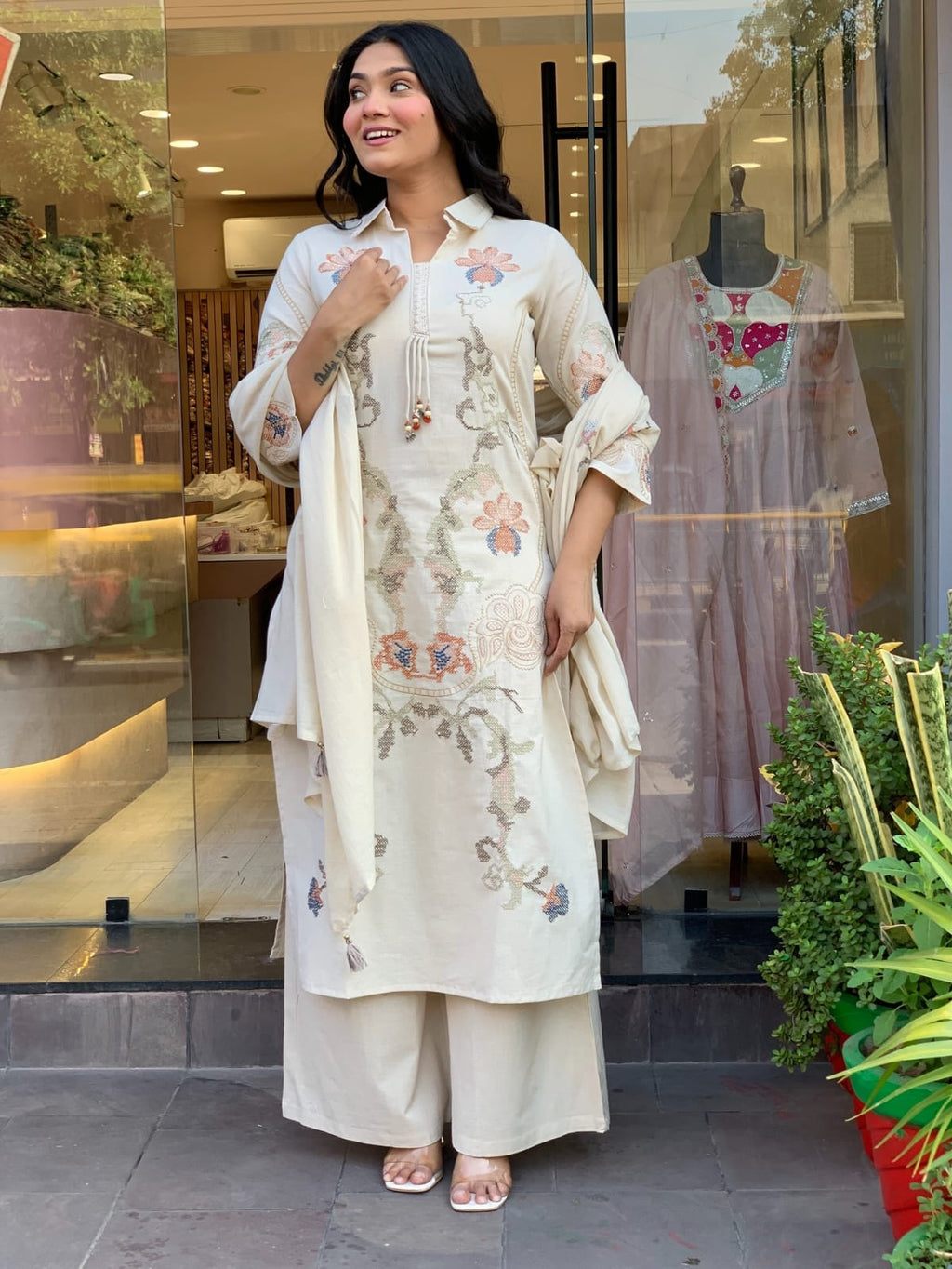 Label Tanuja-beautiful one colours cotton flex kurti set