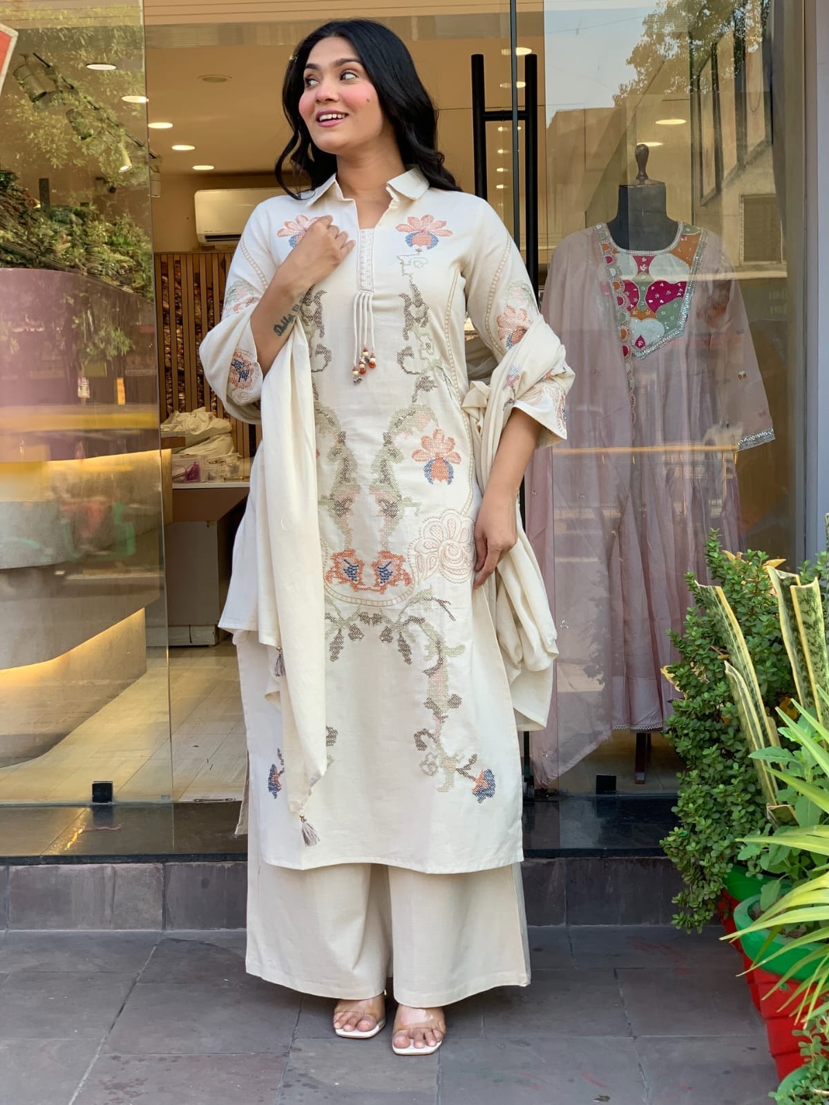 Label Tanuja-beautiful one colours cotton flex kurti set