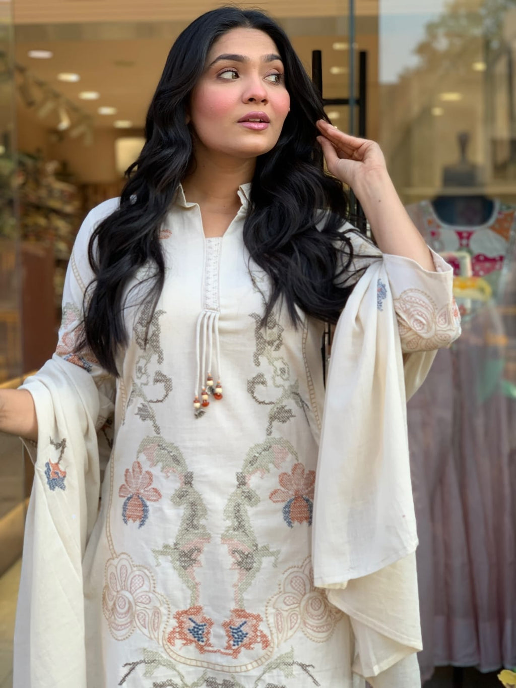 Label Tanuja-beautiful one colours cotton flex kurti set