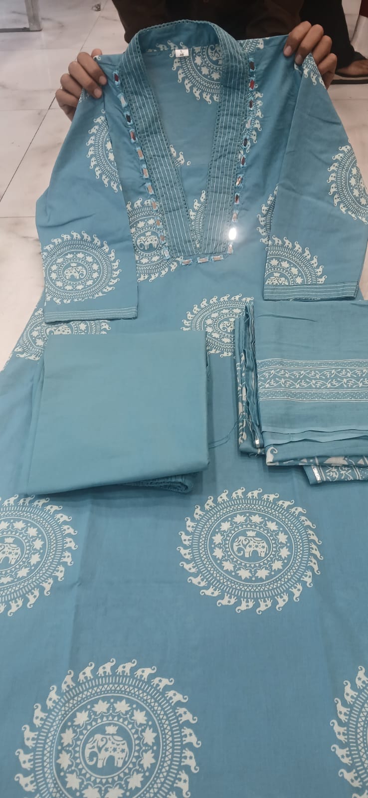 Label Tanuja-Discharge print kurti pant dupatta sets