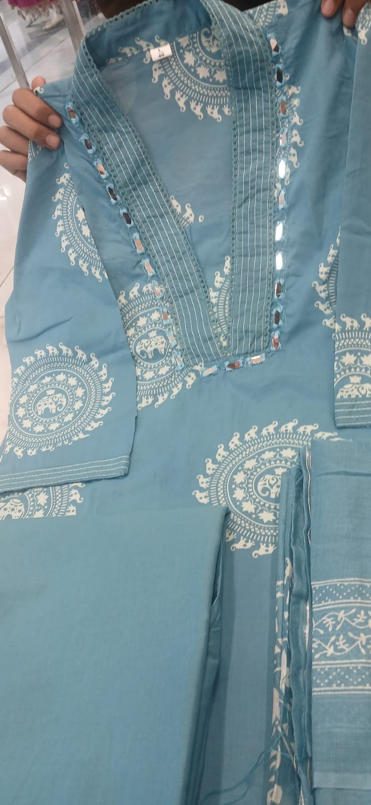 Label Tanuja-Discharge print kurti pant dupatta sets