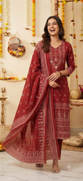 Label tanuja-Discharge print kurti pant dupatta sets