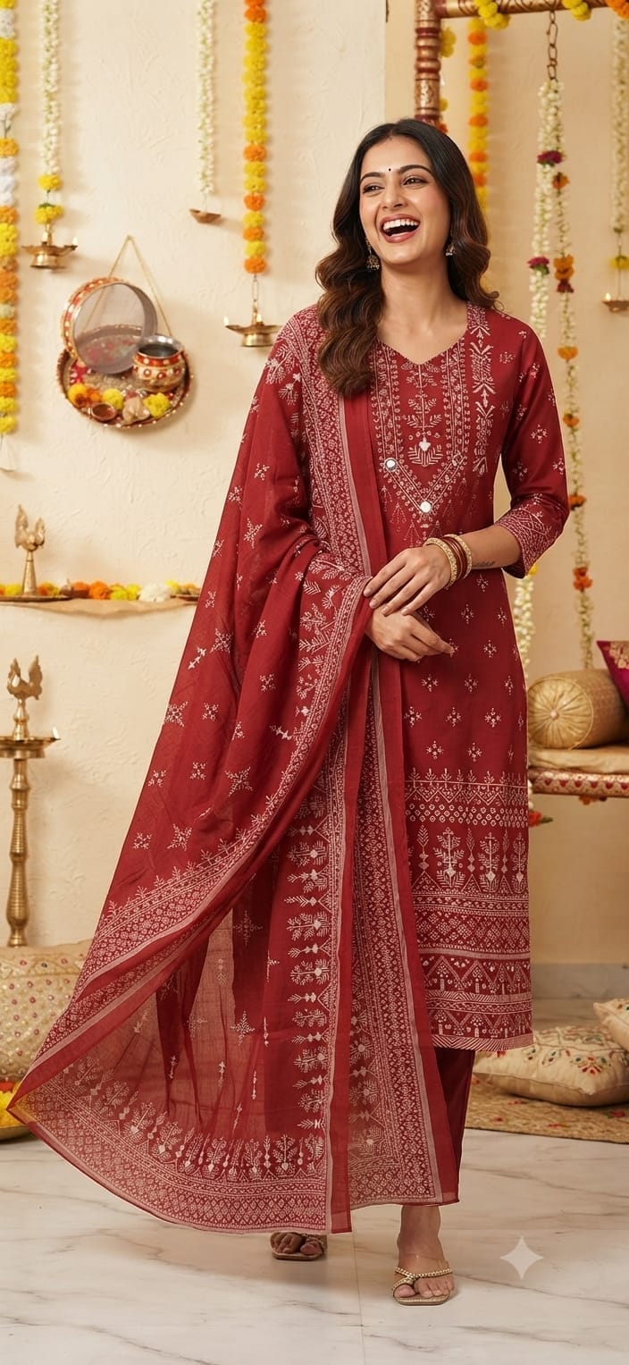 Label tanuja-Discharge print kurti pant dupatta sets