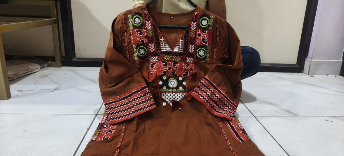 Label tanuja-Pure fine Cotton fabric Embroidery Work Kurti with Pant with cotton 100-100 Dupatta