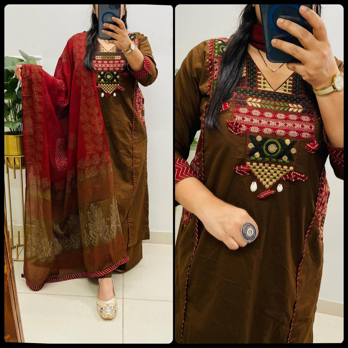 Label tanuja-Pure fine Cotton fabric Embroidery Work Kurti with Pant with cotton 100-100 Dupatta