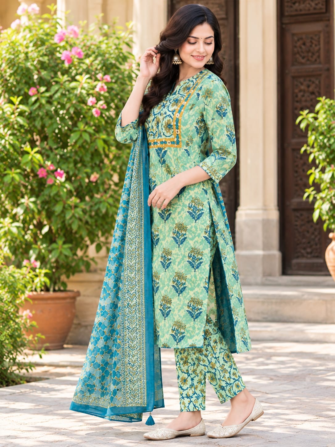 Label Tanuja-Kurti with Pant with cotton 100-100 Dupatta