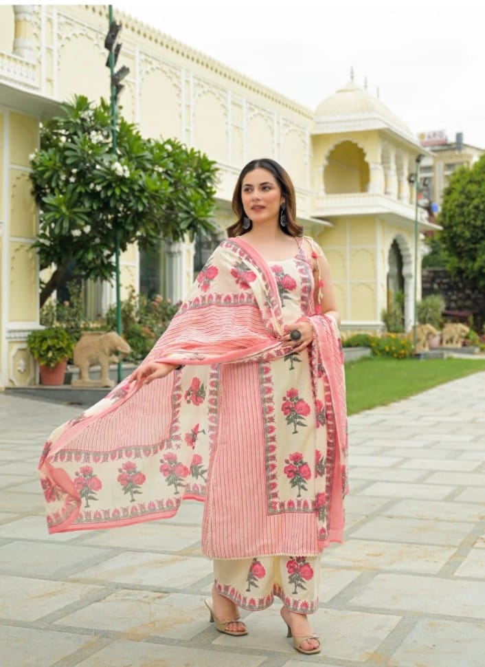 label Tanuja-Sleeveless Printed Cotton Full Suit Set With Dupatta-set
