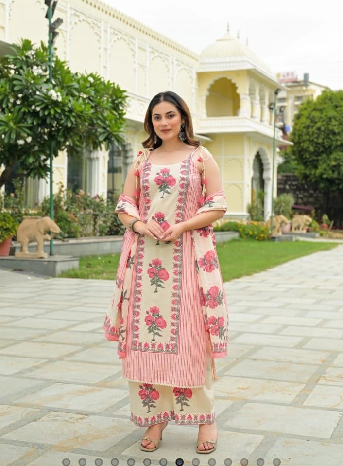 label Tanuja-Sleeveless Printed Cotton Full Suit Set With Dupatta-set