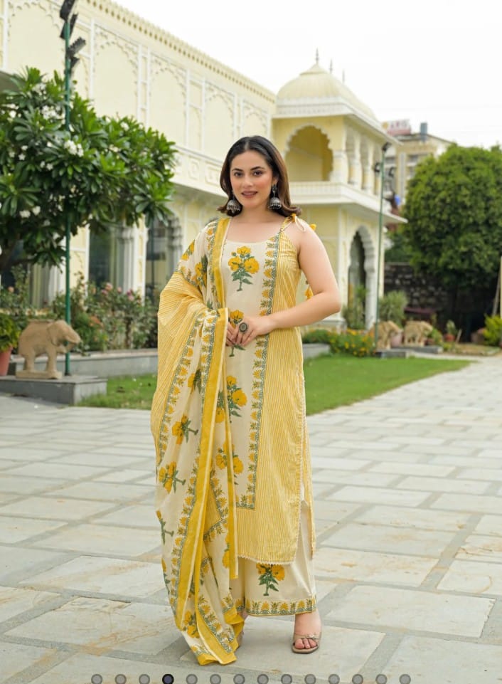 label Tanuja-Sleeveless Printed Cotton Full Suit Set With Dupatta-set