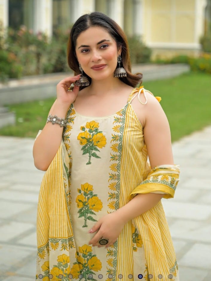 label Tanuja-Sleeveless Printed Cotton Full Suit Set With Dupatta-set