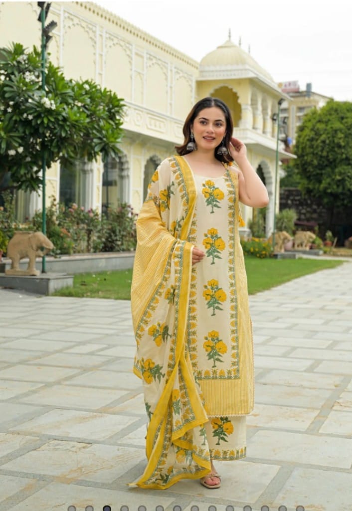 label Tanuja-Sleeveless Printed Cotton Full Suit Set With Dupatta-set