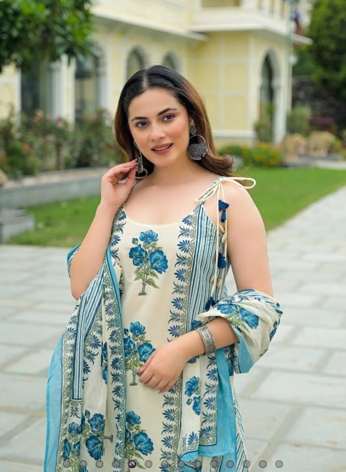 label Tanuja-Sleeveless Printed Cotton Full Suit Set With Dupatta-set