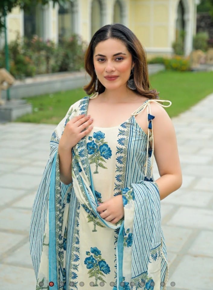 label Tanuja-Sleeveless Printed Cotton Full Suit Set With Dupatta-set