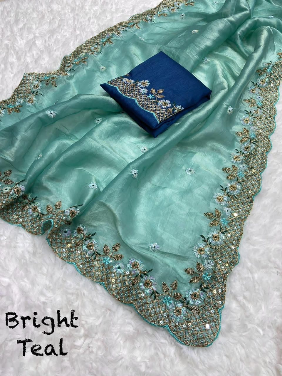 Label Tanuja-NEW TRENDING GLOD CRUSH FABRIC ON HEAVY EMBRODERY WORK SAREE