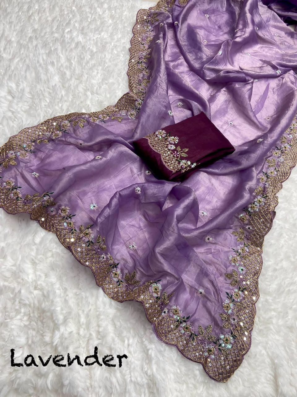 Label Tanuja-NEW TRENDING GLOD CRUSH FABRIC ON HEAVY EMBRODERY WORK SAREE