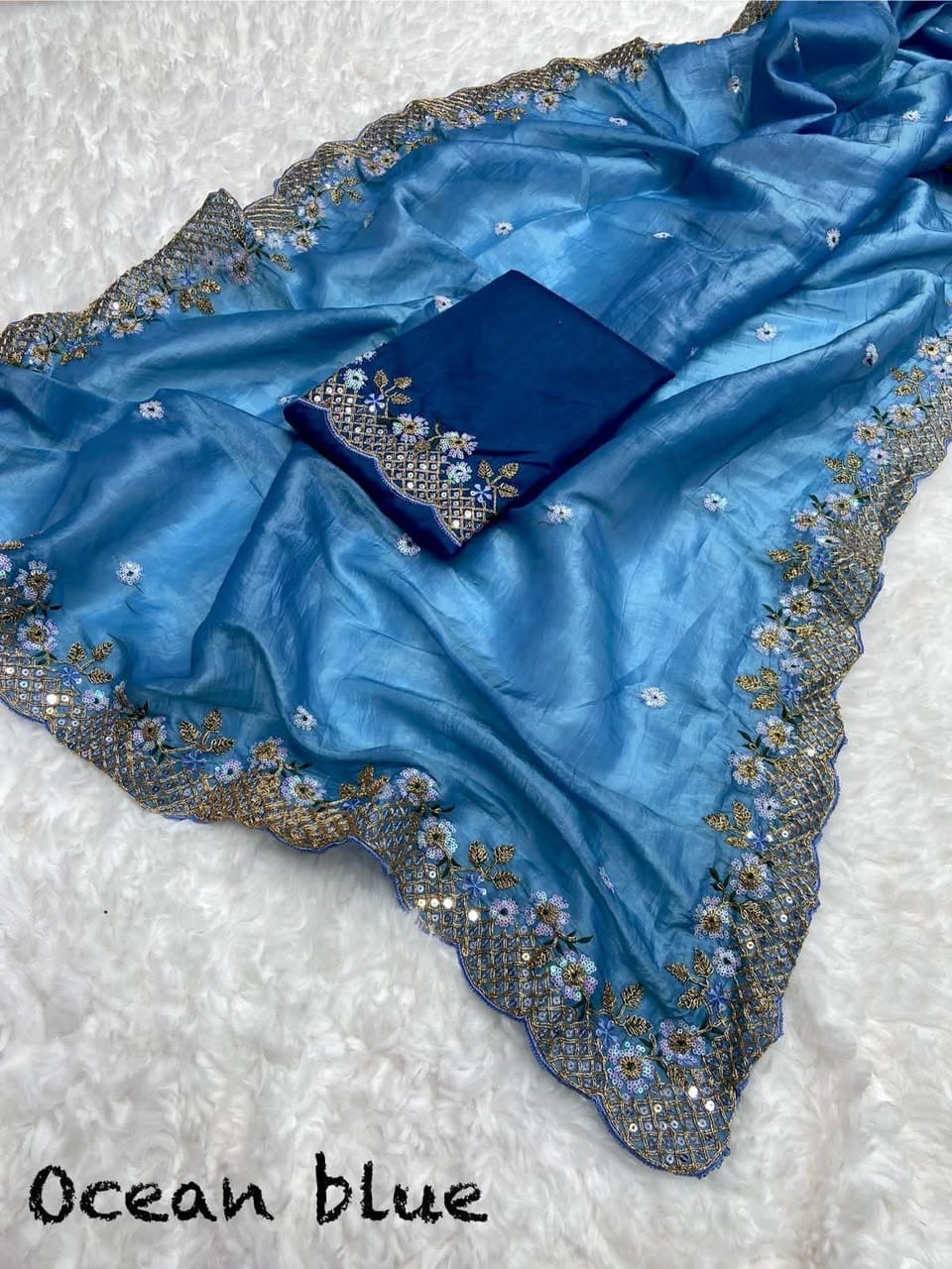 Label Tanuja-NEW TRENDING GLOD CRUSH FABRIC ON HEAVY EMBRODERY WORK SAREE