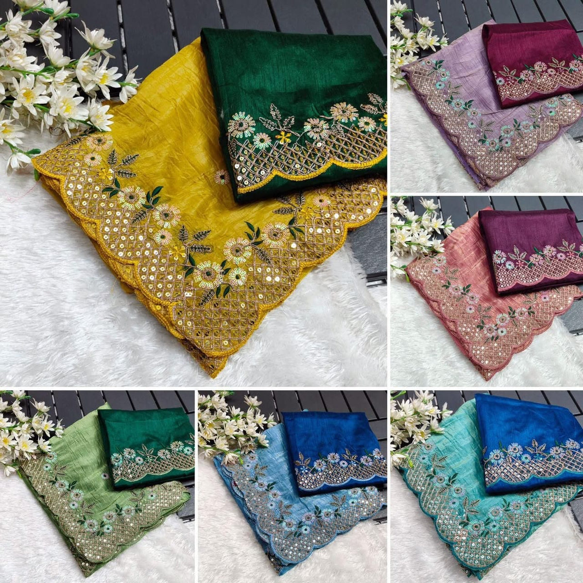 Label Tanuja-NEW TRENDING GLOD CRUSH FABRIC ON HEAVY EMBRODERY WORK SAREE