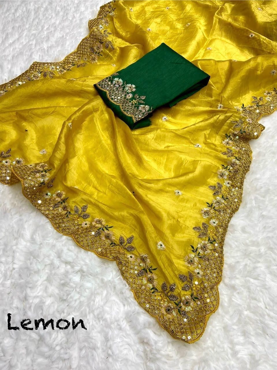 Label Tanuja-NEW TRENDING GLOD CRUSH FABRIC ON HEAVY EMBRODERY WORK SAREE