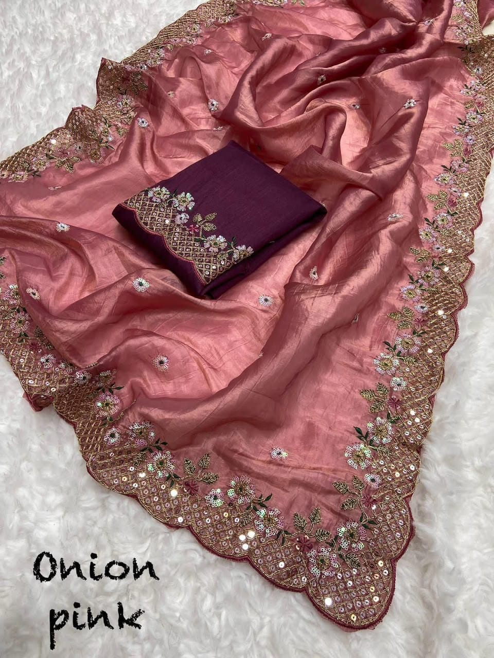 Label Tanuja-NEW TRENDING GLOD CRUSH FABRIC ON HEAVY EMBRODERY WORK SAREE
