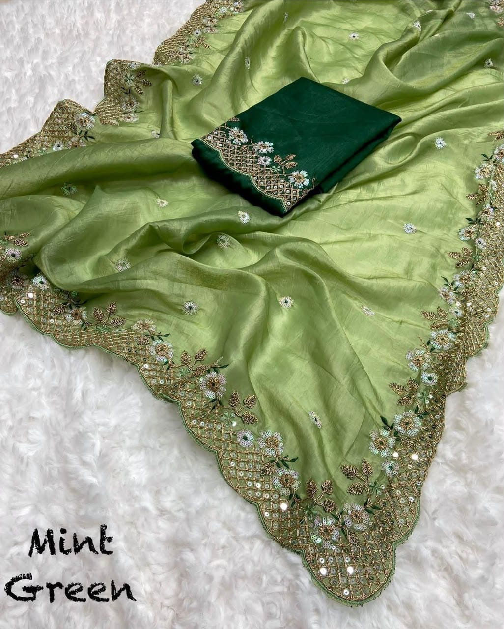 Label Tanuja-NEW TRENDING GLOD CRUSH FABRIC ON HEAVY EMBRODERY WORK SAREE