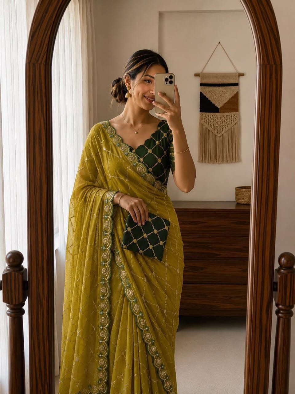Label Tanuja-Star Georgette saree Multi Emrodairy Work With Running Blouse